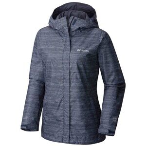 Columbia Women’s Arcadia Waterproof rain coat Jacket packable navy blue print L